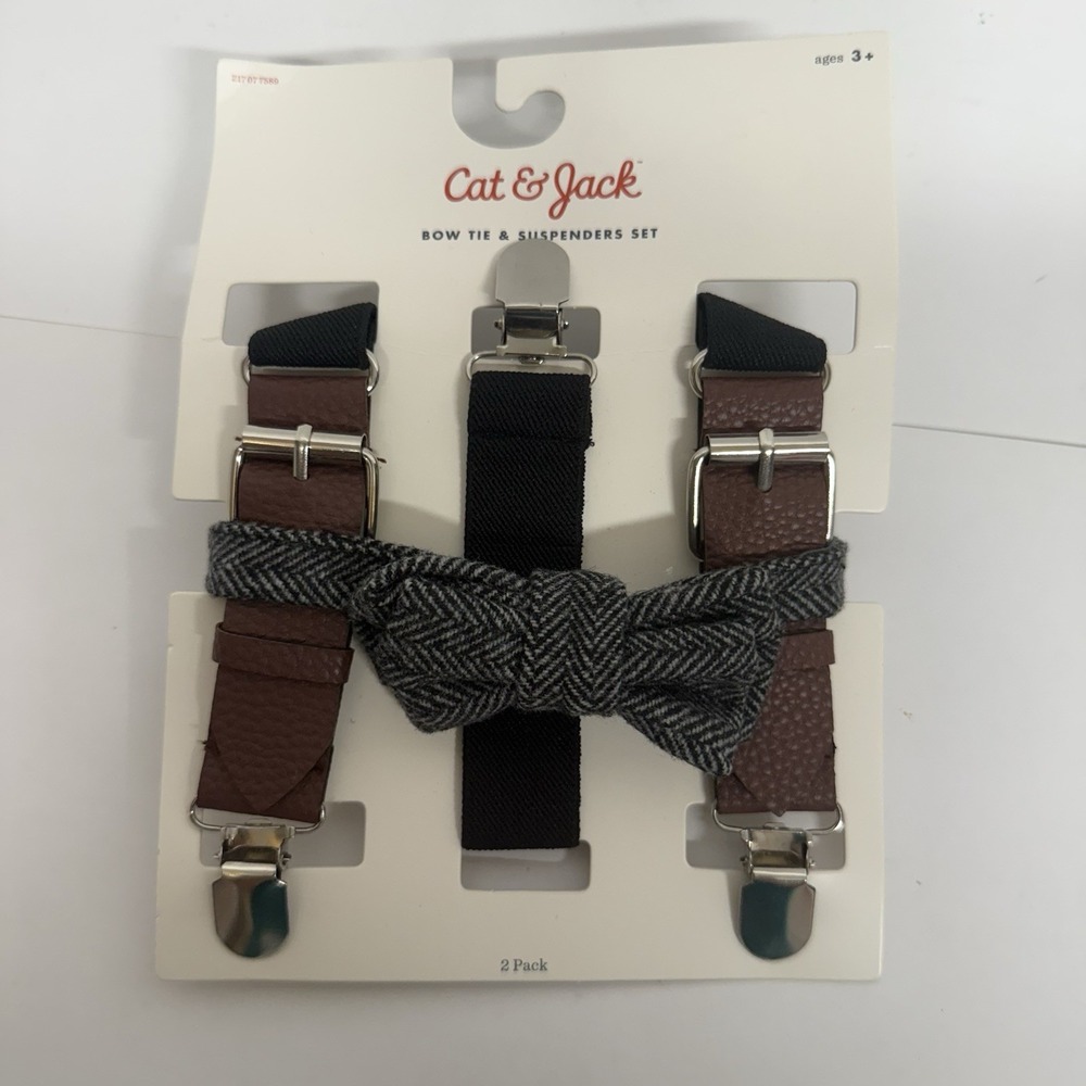 Cat And Jack Kids Toddler Suspenders And Bow Tie Set New